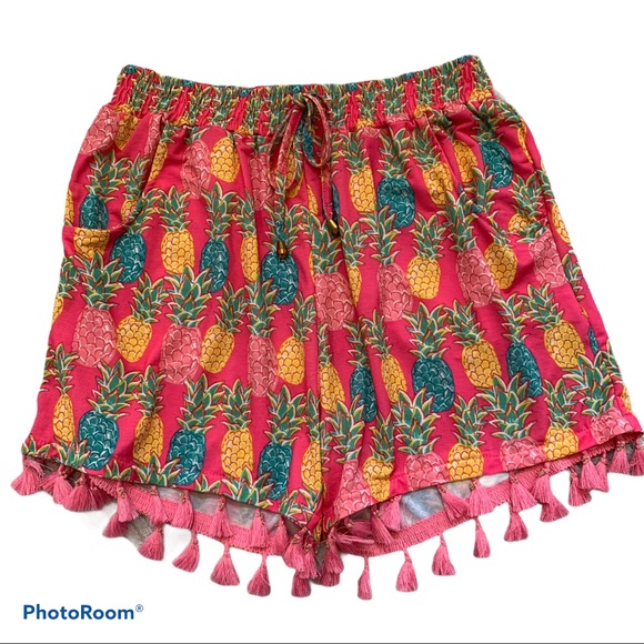 Simply Southern Pants - Simply Southern Pink Pineapple Tassel Shorts S/M